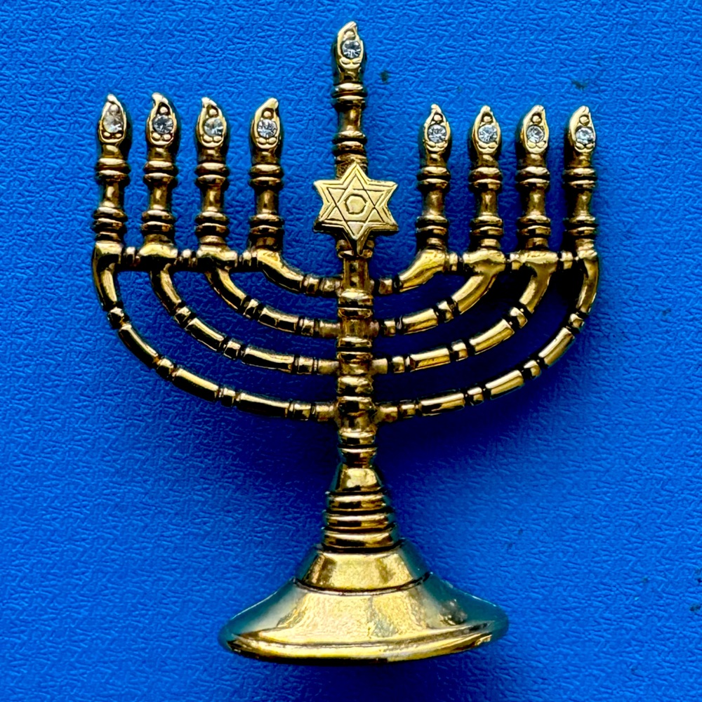 Gold Menorah Brooch Pin with Star of David - Gold Tone Women’s Jewelry